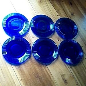 Set of 6 lunch plates vintage Hazel Atlas Depression glass Cobalt Blue Modernton